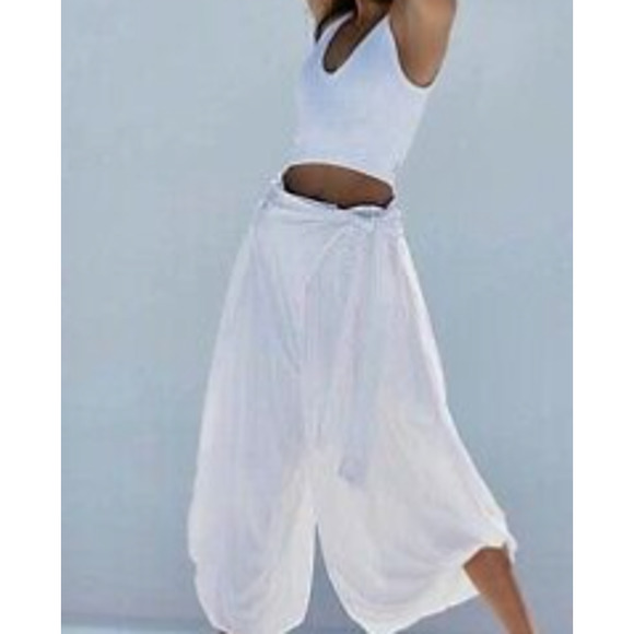 Free People Pants - Free People Movement Harem Pant Jogger Venice White Hi Lo Hem Side Tie